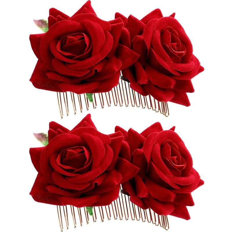 Bememo 2 Pack Women Rose Flower Hair Clip Rose Side Combs Flamenco Flowers Day of The Dead Costumes Mexican Hair Accessories for Wedding Party Decor Mother's Day Gift for Women Mom Grandma(Red) - Image 1